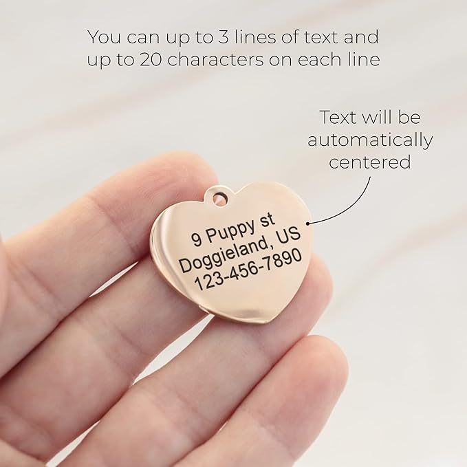 Custom Heart Shape Pet Tag ID, Personalized Stainless Steel Cute Shiny Bling Safety Lost Collar Tag for Boy & Girl Dogs Puppies Cats with Ring Laser Engraved SOS customizable with Name, Phone, Address