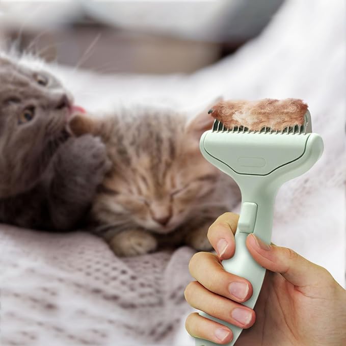 2026 Upgrade Cat Grooming Brush Self Cleaning, Self Cleaning Slicker Brush Small for Dog & Cat, Pet Grooming Deshedding Tool for Detangling & Dematting Long, Easy To Clean Loose Undercoat (Green#E)