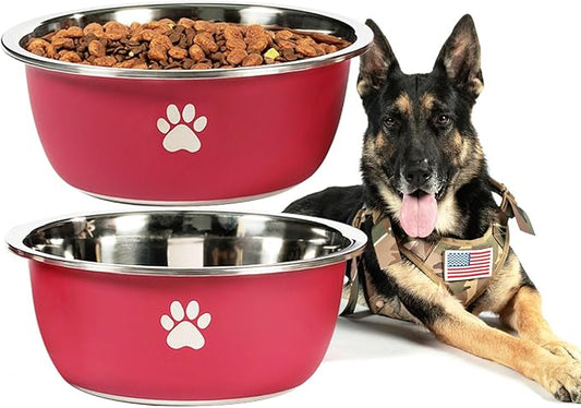 Podinor Large Dog Water Bowl 2 Pack, 1.3 Gallons 170oz Stainless Steel Extra Large Dog Food Bowl for Big Giant Dogs, Red