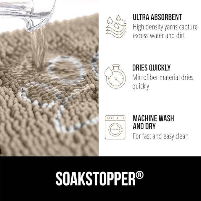 GORILLA GRIP SOAKSTOPPER Dog Door Mat, 30x20 Machine Washable Rug Absorbent Doormat Captures Moisture Mud Dirt, Quick Dry Soft Chenille Entryway Rugs Indoor Entrance Mats for Dog Paws, Beige Ivory