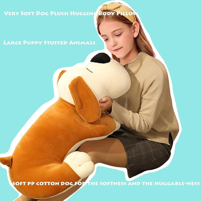 ELAINREN Ultra-Soft Brown Dog Plush Pillow Fluffy Puppy Stuffed Animals Toy Cuddle Long Ear Dog Plushie Cushion/29.5''