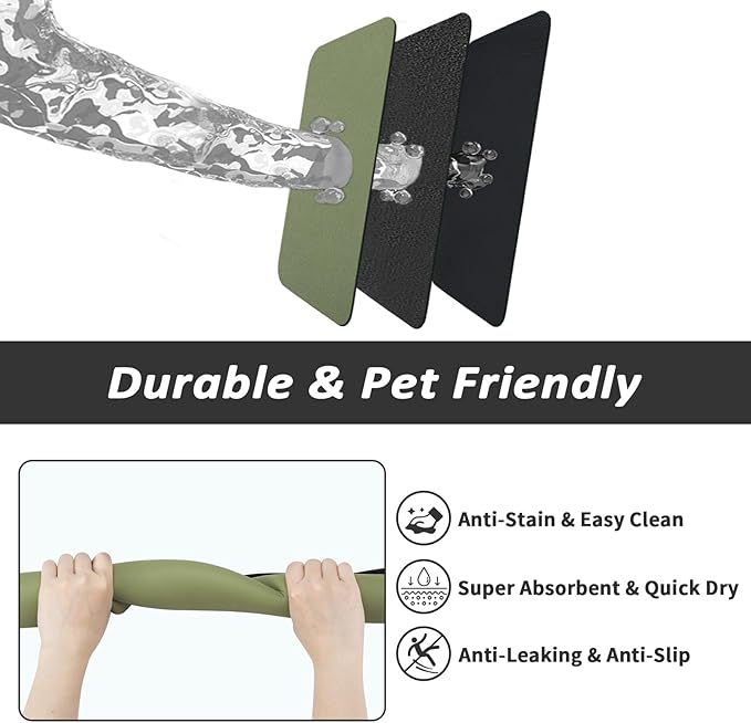 Dog Food Mat - Absorbent Cat Mat for Food and Water, No Stains Pet Feeding Bowl Mat, Easy to Clean Pet Placemats, Quick Dry Dog Water Dispenser Mat for Messy Drinkers | Green 16"x 24"