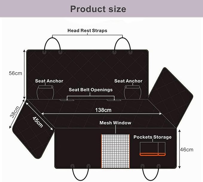 Daitore Dog Car Seat Cover for Back Seat with Mesh Window, 600D Heavy Duty Waterproof Hammock, Universal Fit for Cars and SUVs (Standard 56.5"x53")