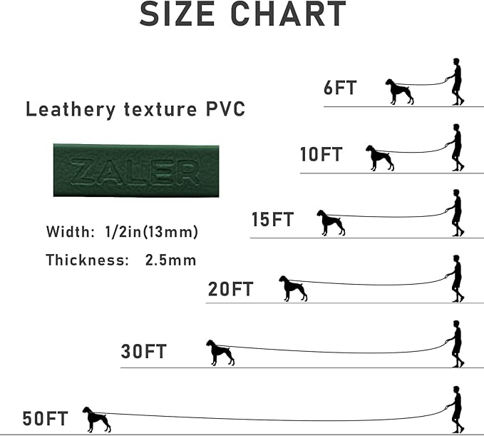 ZALER Long Dog Leash Waterproof Training Leashes 50ft 30ft 20ft 15ft 10ft 6ft, Odor Proof Recall Long Line Lead with Aviation Aluminum Carabiner Clip for Small, Medium, Large Dogs (30FT, Forest Green)