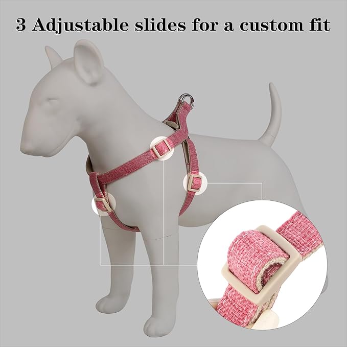 Plutus Pet Cotton Hemp Step in Dog Harness, Sustainable, Lightweight and Escape-Proof, Quick Fit Dog Harness for Puppy Small Medium and Large Dogs, Hot Pink, L