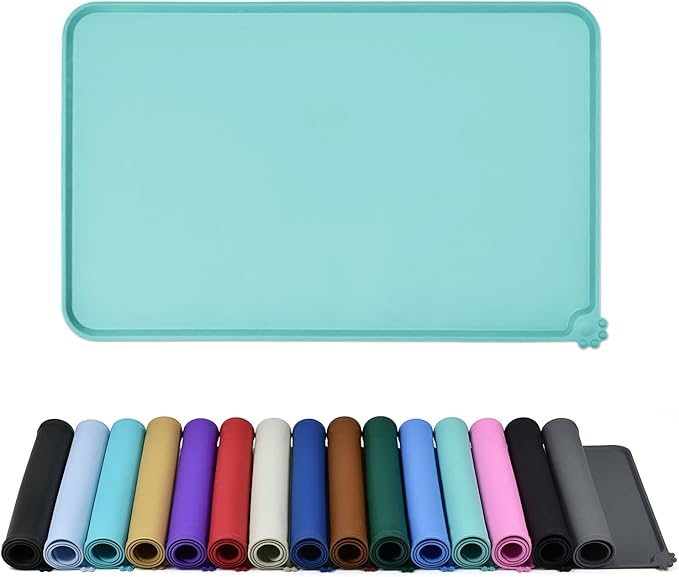 Reopet Waterproof Pet Feeding Mat with High Raised Edges, Heavier and Thicker Placemats for Cat Dog Water Bowl with BPA Free, Dogs Cats Food Mats for Messy Drinkers to Prevent Spill and Protect Floors
