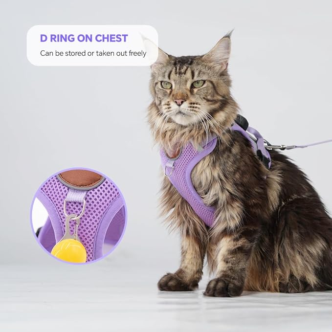 Cat Harness and Leash Set with AirTag Holder: Upgraded Escape Proof Vest with Lead for Small Dog Puppy Large Cat Walking，Soft Breathable Mesh Coat with Reflective Strip (Purple, S)