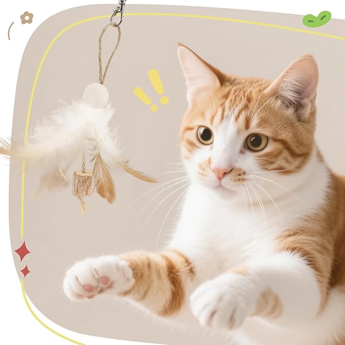 SONGWAY Interactive Cat Wand Toys - Retractable Teaser Wand and 6 Pieces Flying Bird & Crinkle Butterfly Dragonfly Cat Toy Feather Refills with Silvervine, Cat Feather Toys for Indoor Cats Kittens