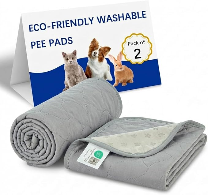 Gentle Purr Washable Dog Pee Pads 24 x 36, 2-Pack Reusable Puppy Pads, 4-Layer Ultra Absorbent Potty Training Pads for Dogs, Non-Slip Leakproof Dog Mats for Indoor Use