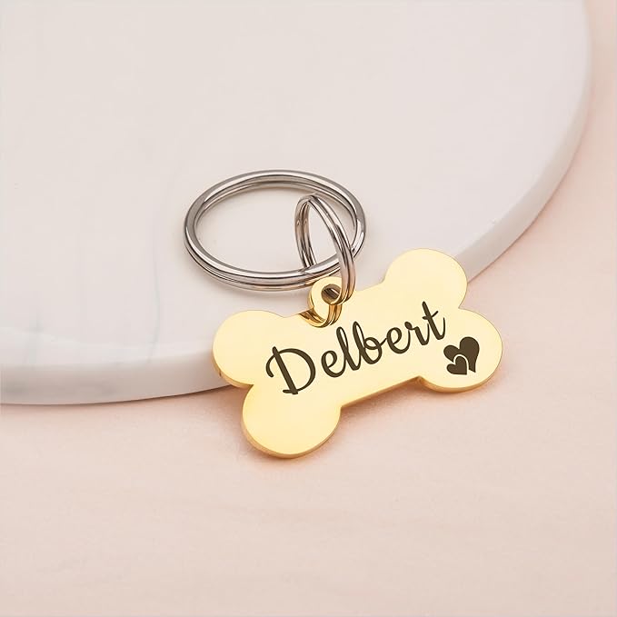 Anavia Small Size Dog Cat ID Tags, Small/XS Personalized Color Plated Stainless Steel Puppy Kitten Name Tags, Customized Engraved Nameplate Pet Collar Tag (Blue, Bone)