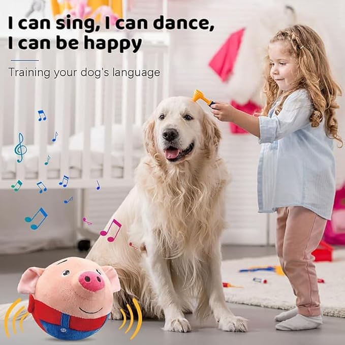 SENOY Active Moving Pet Plush Toy, 2024 Upgrade Interactive Dog Puppy Toys Squeaky Moving Dog Ball Toy Washable Cartoon Pig Plush Sound Electronic Toy Shake Bounce Boredom Talking for Pets