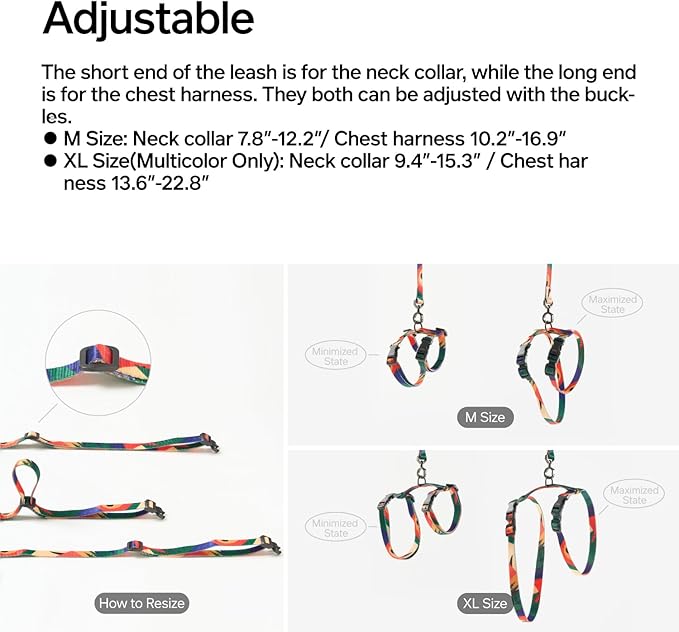pidan Cat Harness and Leash Set, Cats Escape Proof - Adjustable Kitten Harness for Large Small Cats, Lightweight Soft Walking Travel Petsafe Harness（(Multicolor-M Size）
