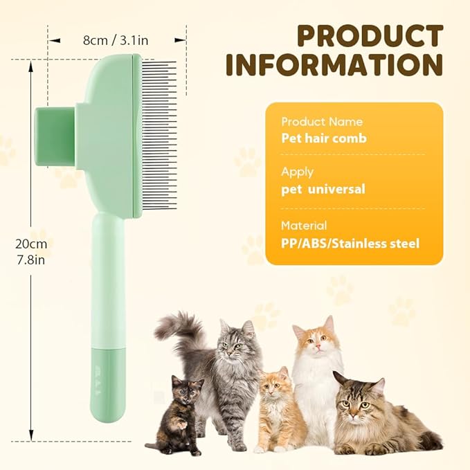 2-in-1 Pet Grooming Brush, Magic Pet Hair Remover Comb with Self-Cleaning Button for Dogs & Cats, Shedding Brush for Long/Short Hair, Home & Furniture Fur Removal Tool (Green 2PCS)