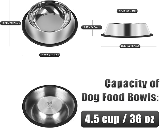 3Pcs Stainless Steel Dog Bowls Non-Slip Dog Food Bowl 36 Oz Dog Food and Water Bowl Set Dishwasher-Safe Puppy Bowls Rust Resistant Metal Pet Bowls Suitable for Small/Medium/Large Sized Pet
