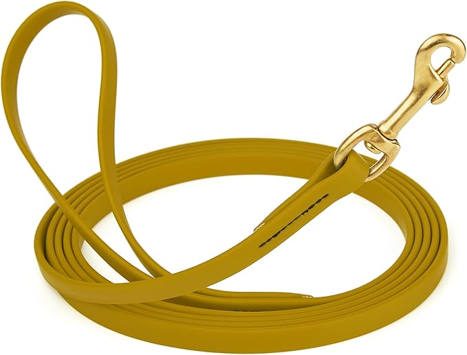 Viper Biothane K9 Working Dog Leash Waterproof Lead for Tracking Training Schutzhund Odor-Proof Long Line with Solid Brass Snap for Puppy Medium and Large Dogs, 33ft Treasure Gold