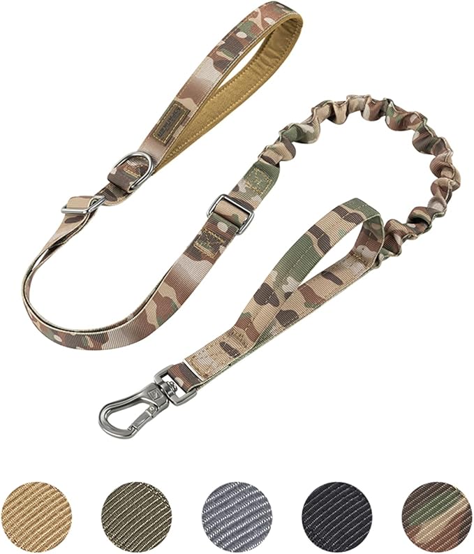 EXCELLENT ELITE SPANKER Tactical Dog Leash Heavy Duty 5-6FT Adjustable No Pull Military Bungee Dog Leash Elastic Leads Rope with 2 Padded Control Handle for Medium Large X-Large Dogs(MCP)
