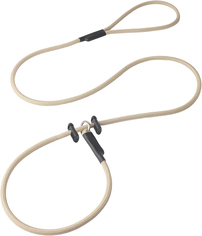 Slip Lead Dog Leash – Strong Nylon Training Rope with 2 Spring-Loaded Adjustable Stoppers – 5/16" x 5ft -No Pull Heavy Duty Leash for Small Medium Large Dogs(Khaki, 5 FT with 2 stoppers)