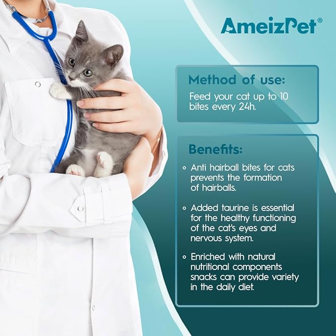 AmeizPet Anti Hairball Treats, Hairball Remedy for Cats, Cat Biscuits Hairballs Treatment - Crunchy Hairballs Cat Biscuits, 2.82 oz (80 g)