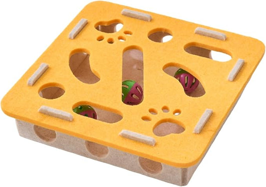 Interactive Cat Puzzle Feeder Toy - Felt Maze Box with 3 Jingle Balls for Indoor Cats Kittens | Mental Stimulation, Slow Feeding, Fun Exercise & Natural Hunting Instincts