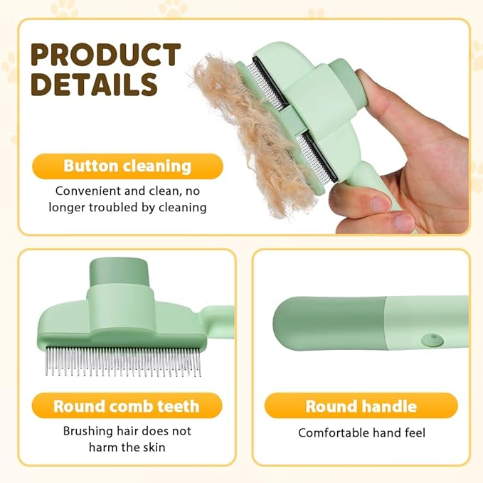 2-in-1 Pet Grooming Brush, Magic Pet Hair Remover Comb with Self-Cleaning Button for Dogs & Cats, Shedding Brush for Long/Short Hair, Home & Furniture Fur Removal Tool (Yellow 2PCS)