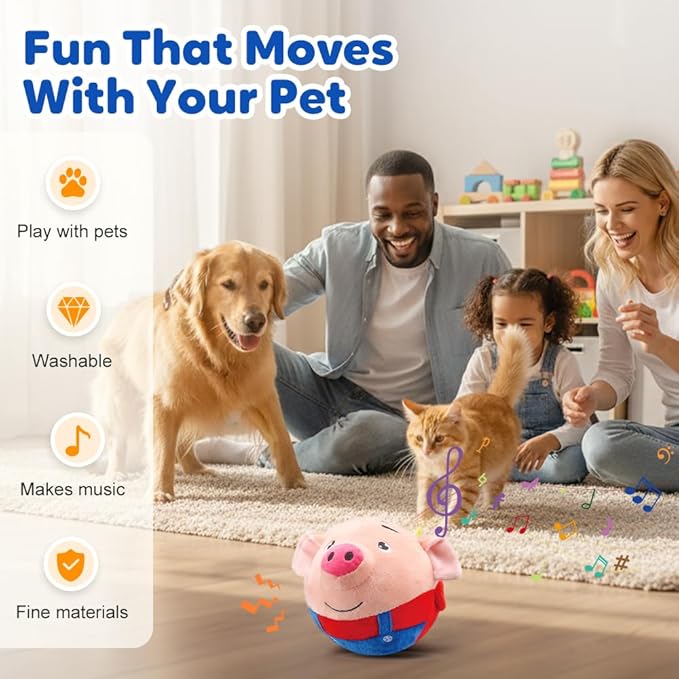 ehnoge Interactive Dog Toys, 2026 New Talking Moving Dogs Ball Toy Active Moving Pet Plush Toy with Talking Sound, Washable Pig Plush Sound Electronic Toy Squeaky Toys for Small Dogs (Red Pig)