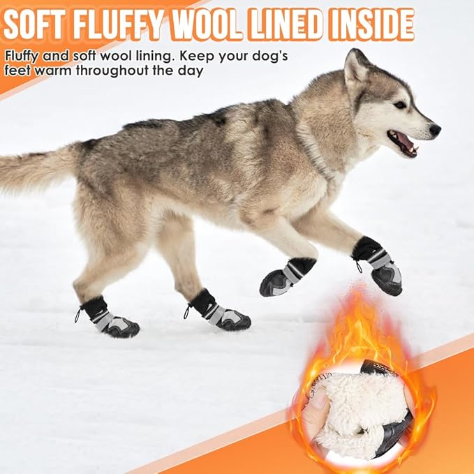 Lukovee Dog Shoes - Waterproof Warm Fleece Lined Dog Booties for Small Medium Large Dogs, Non-Slip Adjustable Dog Boot for Winter Cold Weather (GY,Size 8)