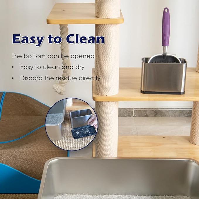 Metal Heavy Duty Cat Litter Scoop with Holder, Stainless Steel Kitty Litter Scooper Caddy for Litter Box, Aluminum Speed Sifter with Non-Slip Handle