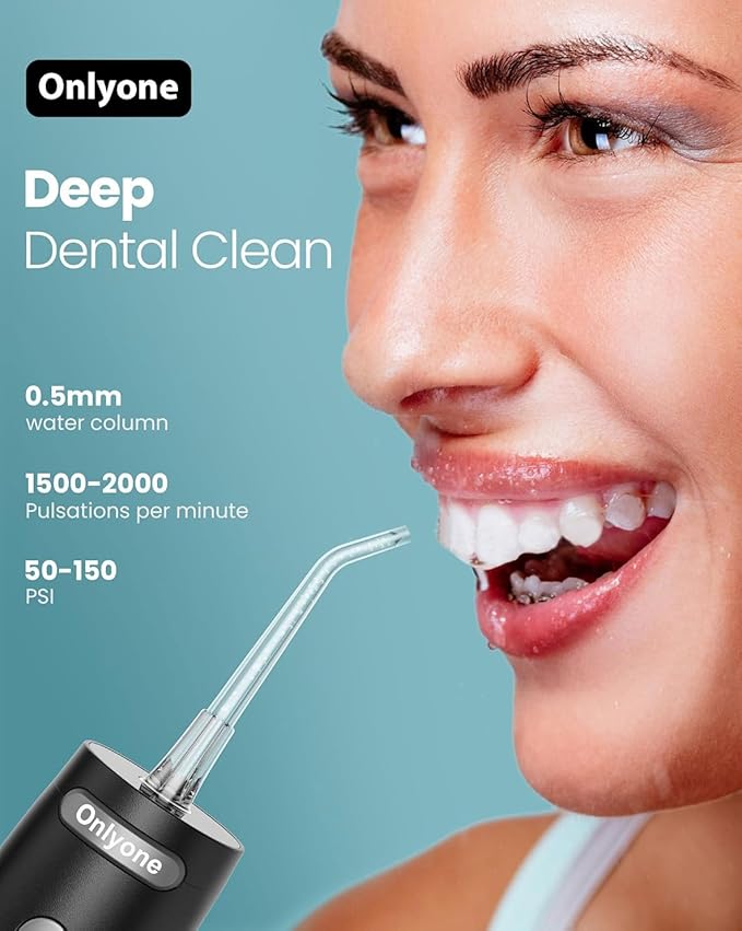 Onlyone Rechargeable Cordless Water Flosser with Adjustable Water Pressure for Daily Oral Care, Power Dental Flosser for Home and Travel Use, Portable Oral Irrigator for Sensitive Gums and Braces Care