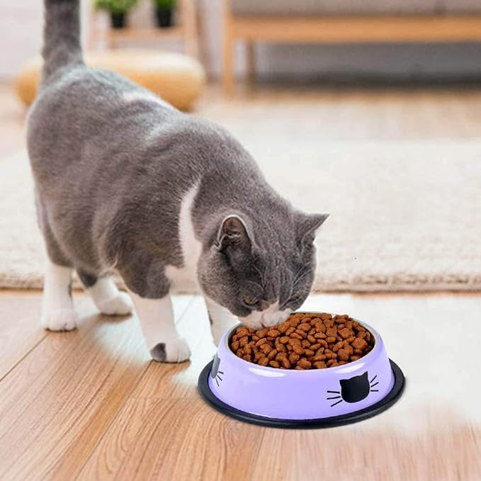 SUOXU Cat Bowls,Stainless Steel Cat Water Food Bowl,Puppy Feeding Bowl,Set of 3 Shallow Pet Bowl Rubber Base Non Slip Small Dogs Feeder Bowls