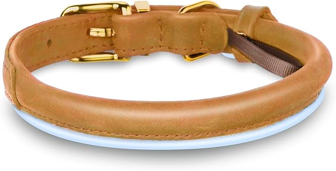 OOPSDOGGY Reflective Rolled Leather Dog Collar Adjustable Soft Padded Pet Collar for Small Medium Large Breed Dogs (Camel, XXL, 20"-24")