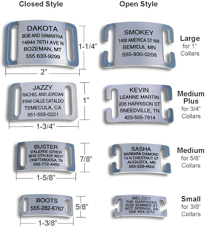 LuckyPet Slide-On Pet ID Tags - Dog Tags Personalized - Durable Engraved Stainless Steel Pet Name Tags - Noiseless Dog Tag - Suitable for Dogs and Cats - Fits 3/4 in Collars - Medium Plus, Open Ends