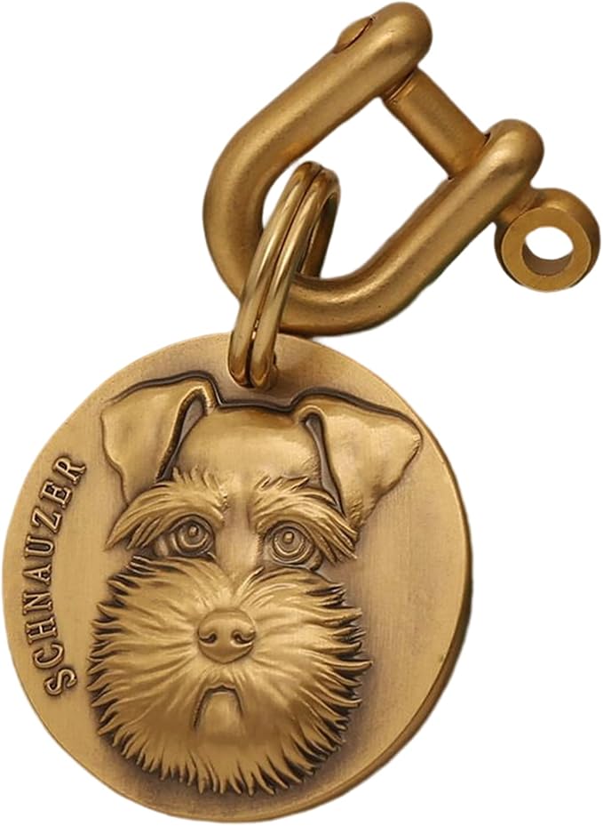 Vintage Pure Copper Pet ID Tags,Personalized Dog Tags,Three-Dimensional Relief Pet Pattern,Lettering on The Front and Back,Custom Pet Tags (C01-Schnauzer)