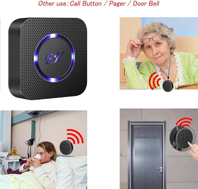 EverNary Dog Door Bell, Wireless Doggie Doorbells for Potty Training, Door Bell for Dogs to Go Outside, Dog Bells to with 1 Receiver and 2 Waterproof Transmitters (Black)