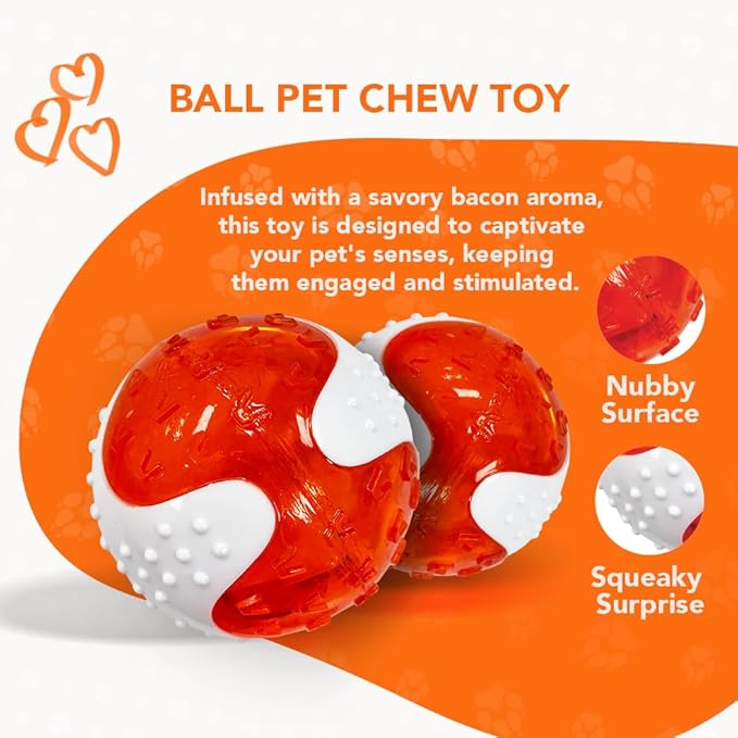 ReThink Pet Chew Ball for Dogs, Bacon Scented Durable Dog Ball Toy, Long-Lasting & Tough Balls for Oral Health, Odor Stimulating Dog Toys for Aggressive Chewers