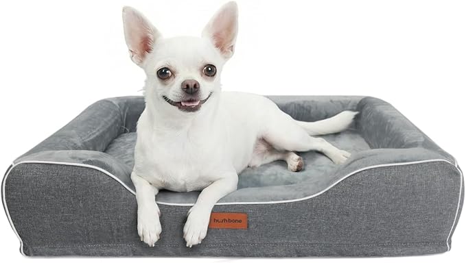 24 Inch Orthopedic Dog Couch Bed for Small Dogs/Cats,Cooling Gel Memory Foam + Egg Crate Foam,Waterproof Removable Washable Cover,4-Sided Bolster,Non-Slip Bottom,Dark Grey