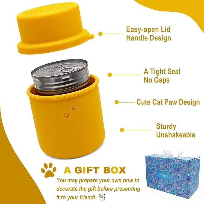 DORUI Original Canned Dog Food Storage Container | Silicone Can Cover Pet Food Sealer | BPA Free, Airtight, Dishwasher & Freezer Safe (2 Pcs Orange)