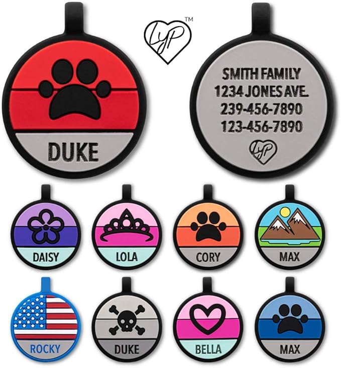 LYP Original Soundless Pet ID Tags | Custom Dog Tags Personalized for Pets | Durable Silicone Deep Engraved Dog Tag | No More Jingling | Red Paw