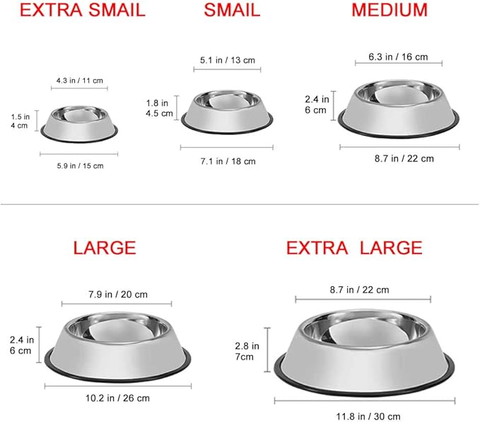 Stainless Steel Dog Bowls, 2.2 Cup/18oz Cat Bowl Water and Food with Rubber Base, Pet Bowls for Medium Dogs, Cats and Rabbit, 2Pack