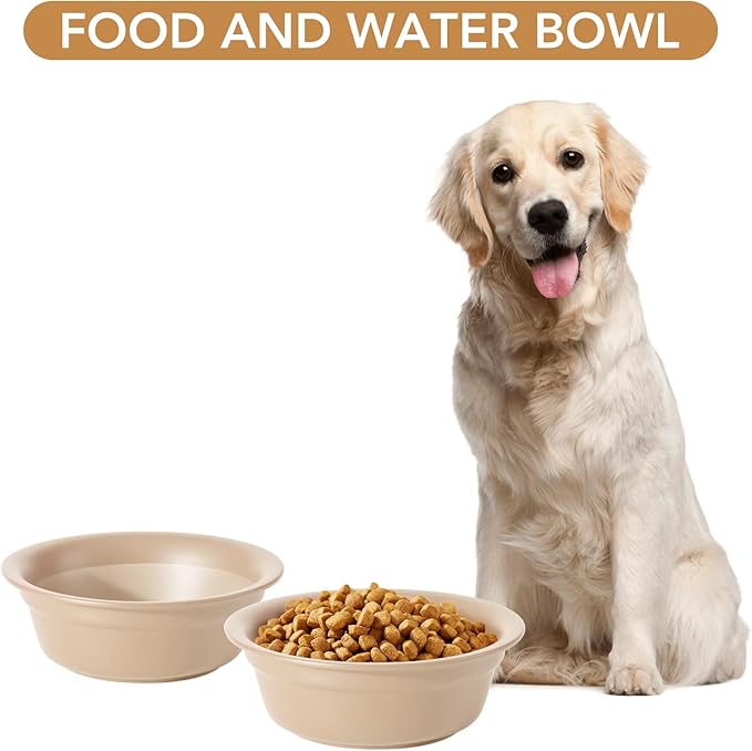 Ceramic 8.7inch Dog Bowl for Large Dogs, Basic 4 Cup Food or 37oz Water Bowl for Replacement, Wide Opening Rounded Edge(Single Bowls, Oat Beige)