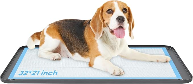 Pee Pad Holder for Dogs, 32"x21" Foldable Silicone Puppy Pad Tray with Built-in Clamps, Raised Edge Leak-Proof Potty Training Mat, Non-Slip Tear-Resistant Dog Pad Holder for Floor Protection