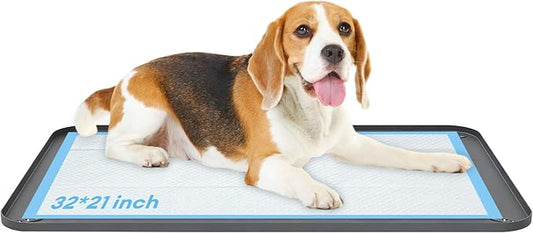 Pee Pad Holder for Dogs, 32"x21" Foldable Silicone Puppy Pad Tray with Built-in Clamps, Raised Edge Leak-Proof Potty Training Mat, Non-Slip Tear-Resistant Dog Pad Holder for Floor Protection