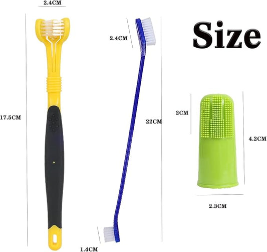 Triple Head & Double Head Dog Toothbrush Set,360 Degree Toothbrush,Finger Rubber Toothbrush, Multi-Angle Dental Cleaning Brushes forDog Cat Oral Dental Health