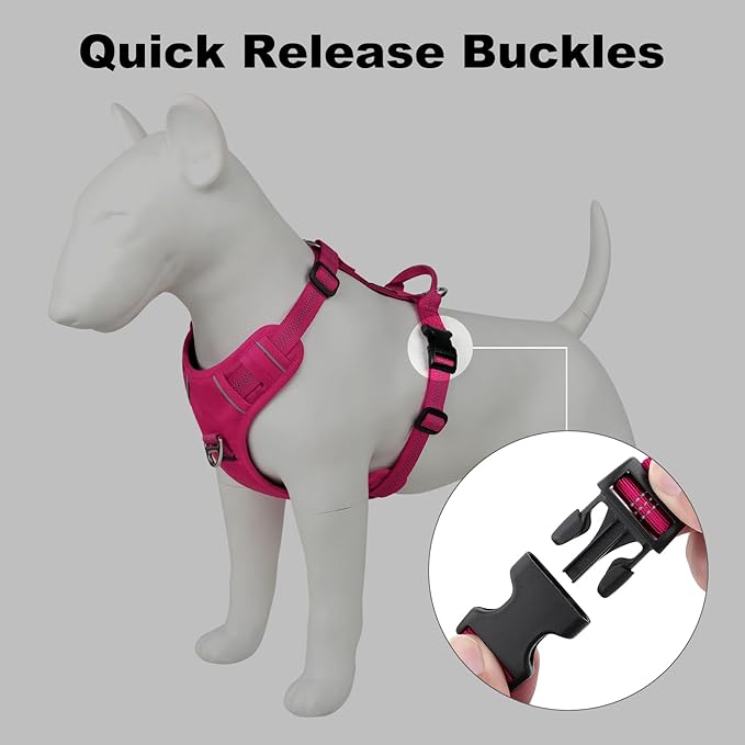 Plutus Pet No Pull Dog Harness, Reflective Adjustable Dog Vest Harness with Handle, Escape Proof, Soft Padded for Small Medium Large Dogs (Hot Pink, M)