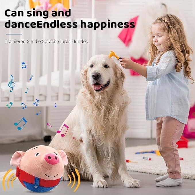 Interactive Dog Toys, Active Moving Pet Plush Toy, 2026 Squeaky Moving Dog Ball, Washable Cartoon Pig Sound Electronic Dog Toy, Shake Bounce Boredom Talking Toys for Dog Cats (Dog)