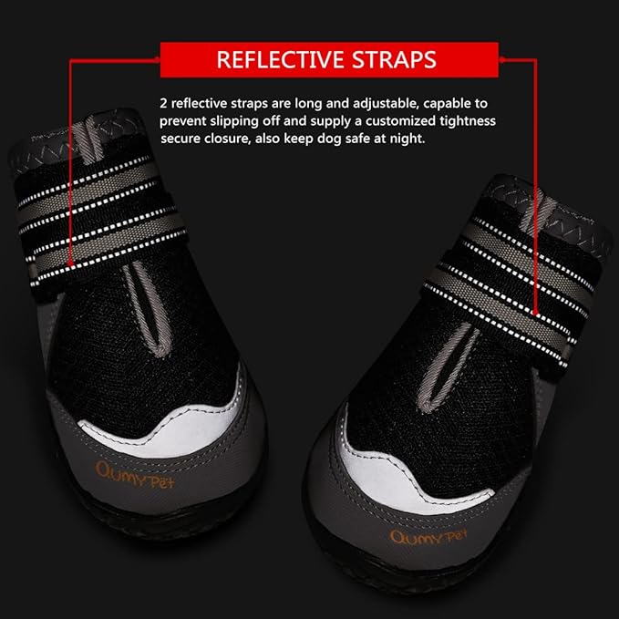 QUMY 4PCS Dog Boots for Large Dogs, Medium Dog Shoes & Paw Protectors for Hot Pavement, Summer Heat Protection, Mesh Breathable Nonslip Dog Booties for Hardfloors, Walking Running Hiking Black Size 7