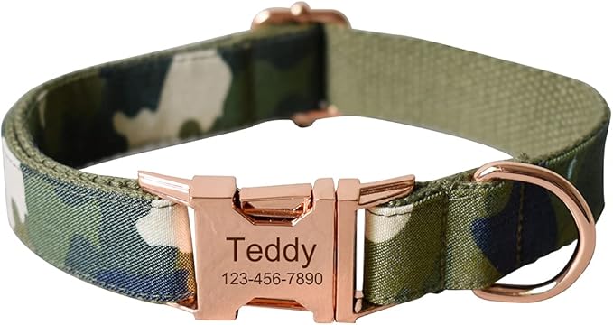 Personalized Dog Collars for Puppy Small Medium Large Pets with Engraved Name and Phone Number (L, Camo)