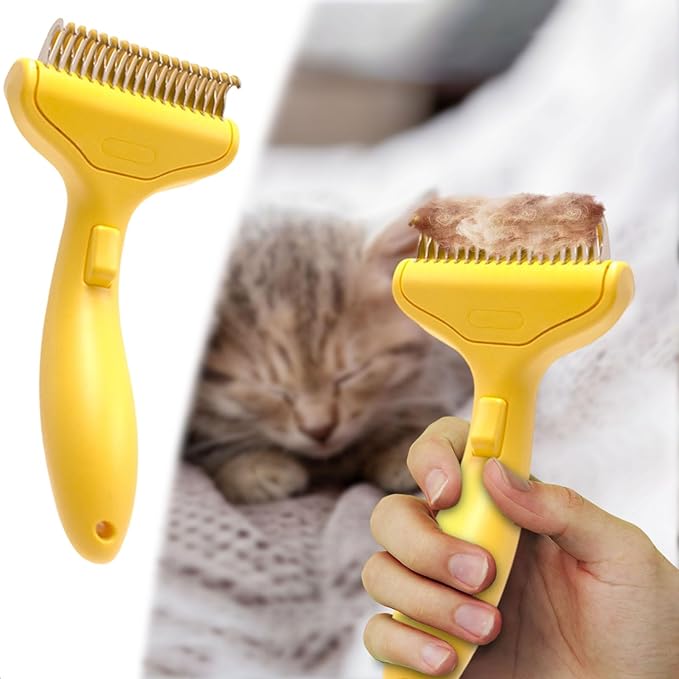 2026 Upgrade Cat Grooming Brush Self Cleaning, Self Cleaning Slicker Brush Small for Dog & Cat, Pet Grooming Deshedding Tool for Detangling & Dematting Long, Easy To Clean Loose Undercoat (Yellow#H)