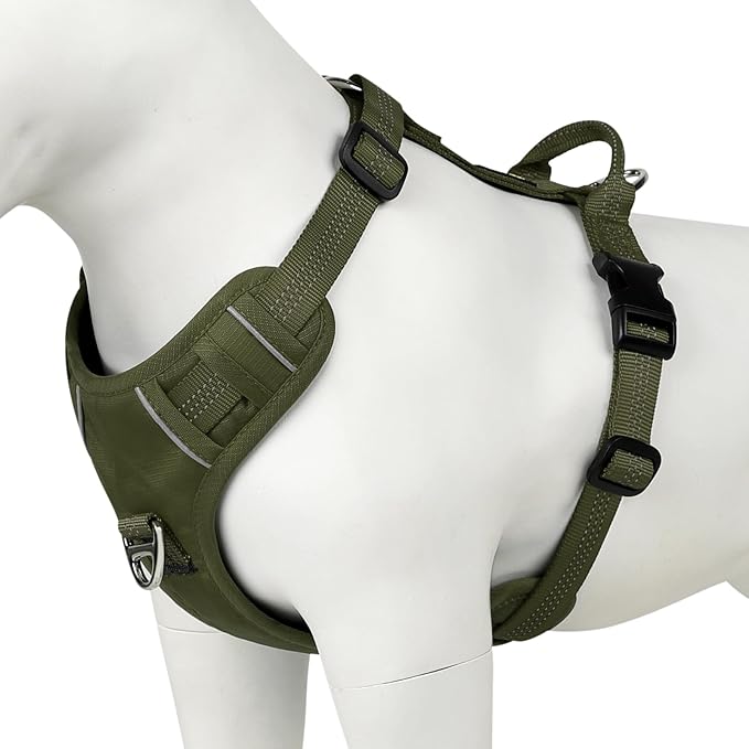 Plutus Pet No Pull Dog Harness, Reflective Adjustable Dog Vest Harness with Handle, Escape Proof, Soft Padded for Small Medium Large Dogs (Ranger Green, L)