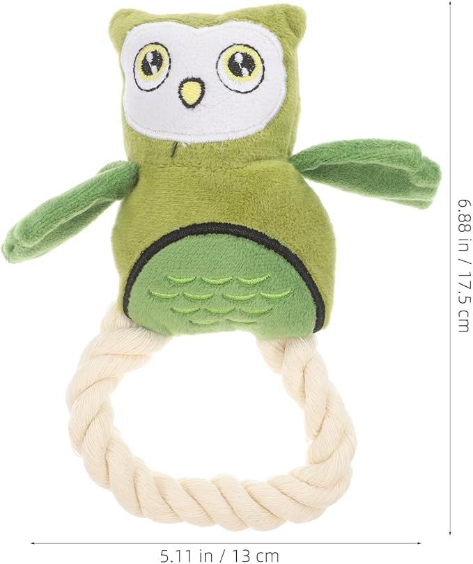 SEWACC Interactive Cotton Rope Owl Dog for Chewing and Playing, Plush Stuffed Pet for Dental Health, Sturdy Green Plush Suitable for Puppies and Dogs