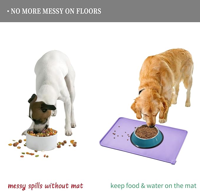 Reopet Waterproof Pet Feeding Mat with High Raised Edges, Heavier and Thicker Placemats for Cat Dog Water Bowl with BPA Free, Dogs Cats Food Mats for Messy Drinkers to Prevent Spill and Protect Floors